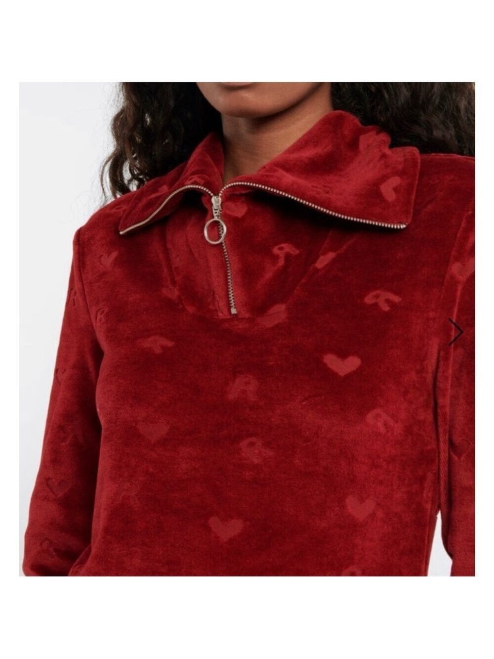 NWOT Rotate Birger Christensen Red Velvet Half-Zip Sweatshirt L!